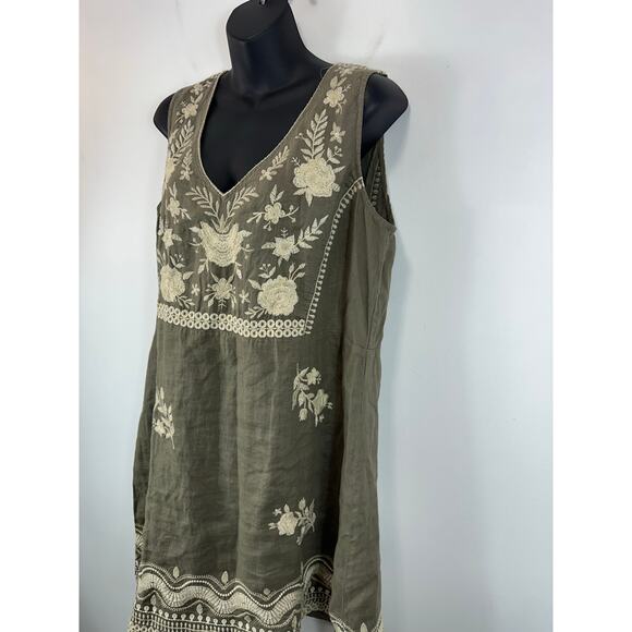 Johnny Was Los Angeles 100% Linen Dress Size Large Floral Breen Tank Dress - Picture 9 of 11